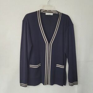 Howard Wolf Escape Cardigan Sweater Women Large Black Beige Striped Knit Pockets